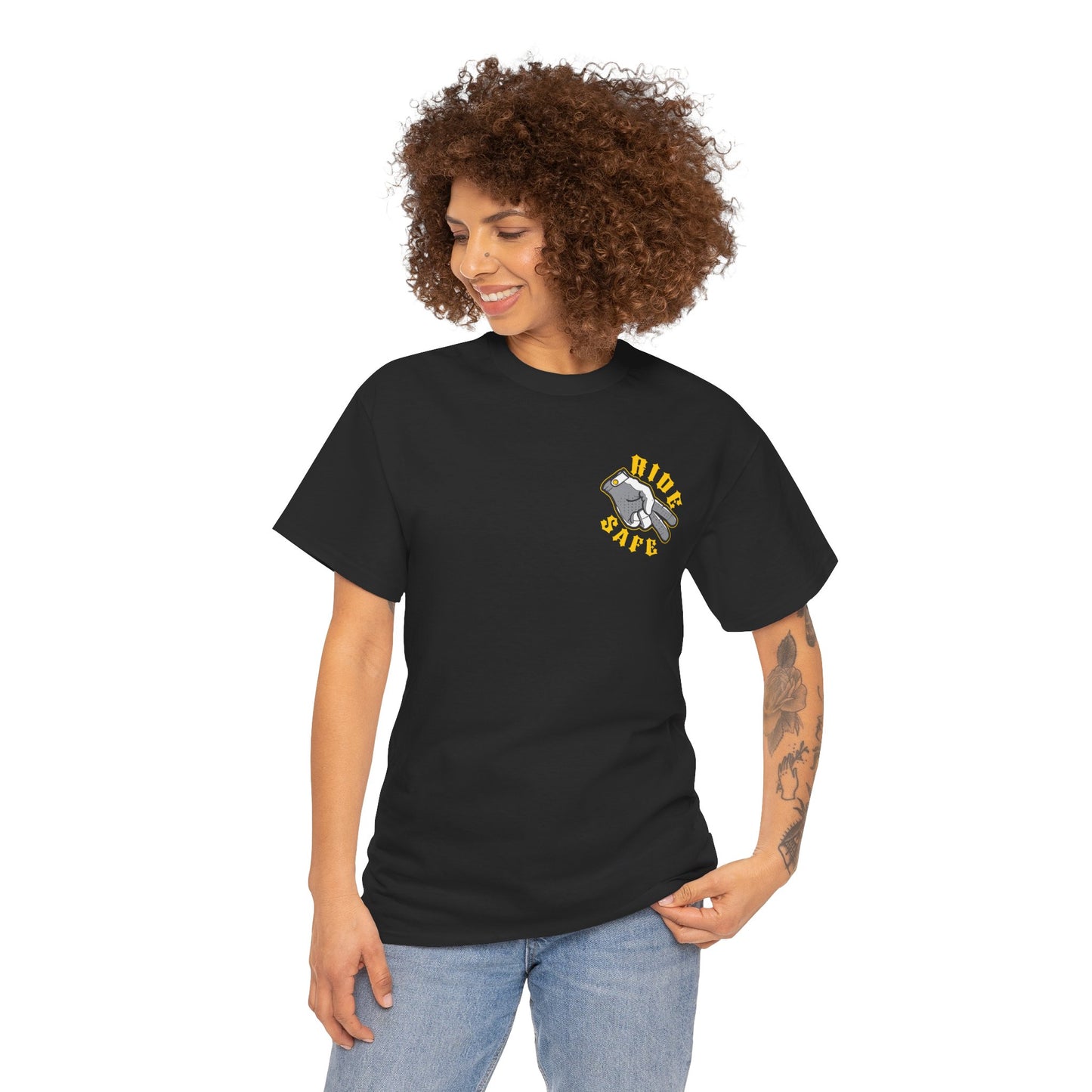 All-new Ride Safe 2 fingers down shirt Standard Tee Classic relaxed fit, built to last.